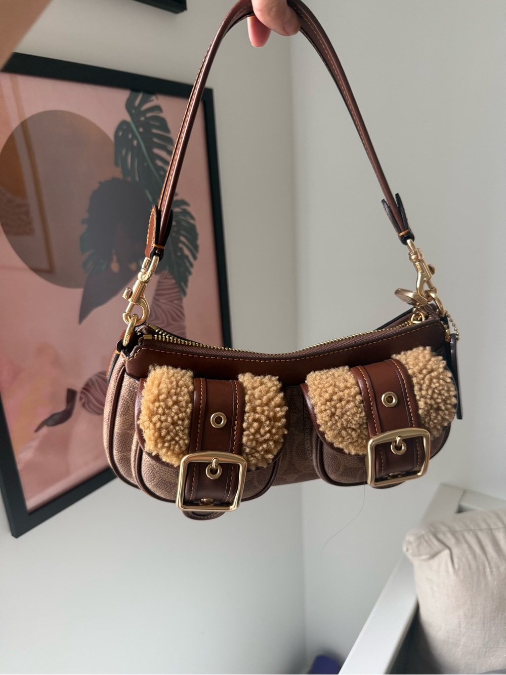 Coach Brown Faux-Shearling Accent Shoulder Bag